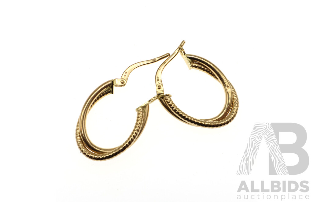 9ct Fancy Double Hoop Earrings, 20mm, 0.82 Grams