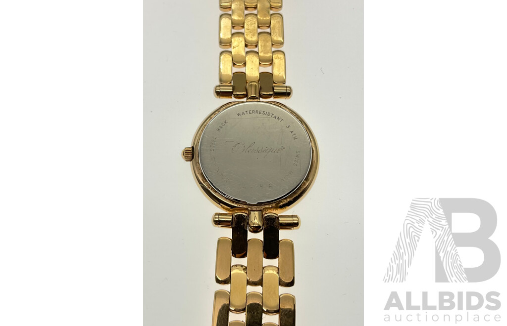 Classique Quartz Swiss Made Gold Tone Ladies Dress Watch and Halcyon Days Enamel Pill Box, Cameo