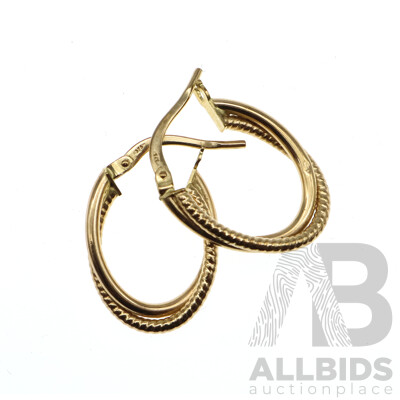 9ct Fancy Double Hoop Earrings, 20mm, 0.82 Grams