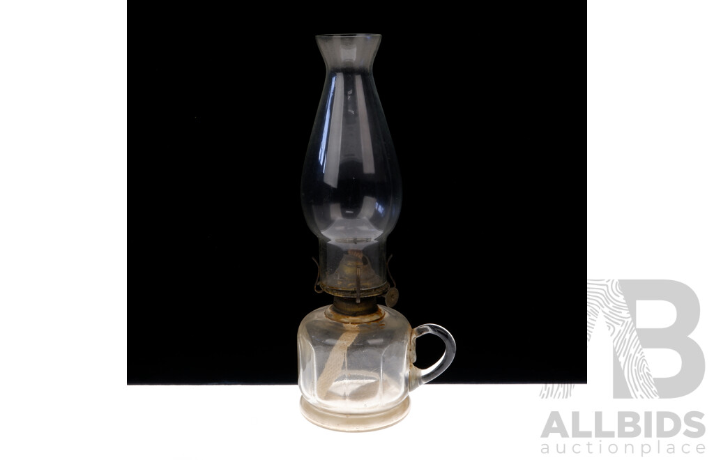 Antique Oil Lantern with Glass Chimney of Diminutive Size