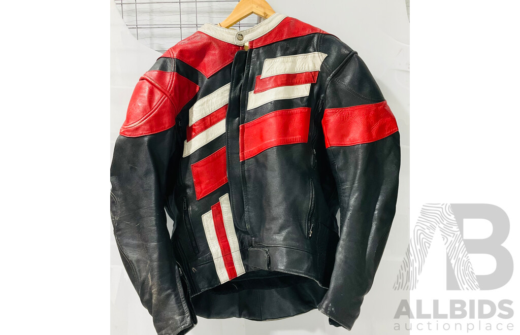 Black Red and White Leather Motorcycle Jacket From AGV Sport - Size US 48