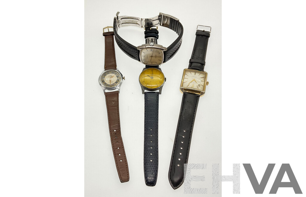 Four Vintage Mechanical Watches Including Felicia De Luxe with Date Function, Valgine with Date Function, Palmex De Luxe, Gisa Swiss