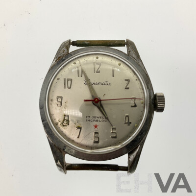 Five Men's Vintage Watches Including Felicia and Felicia Junior Seventeen Jewels, Swismatic Seventeen Jewel, Orient Matic Twenty One Jewel Skindiver and Regent Seventeen Jewel