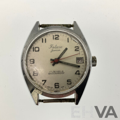 Five Men's Vintage Watches Including Felicia and Felicia Junior Seventeen Jewels, Swismatic Seventeen Jewel, Orient Matic Twenty One Jewel Skindiver and Regent Seventeen Jewel