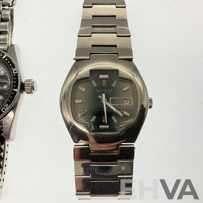 Five Men's Vintage Watches Including Felicia and Felicia Junior Seventeen Jewels, Swismatic Seventeen Jewel, Orient Matic Twenty One Jewel Skindiver and Regent Seventeen Jewel