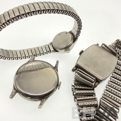 Three Vintage Unicorn Silver Tone Watches Including Amphibian, Swiss Made