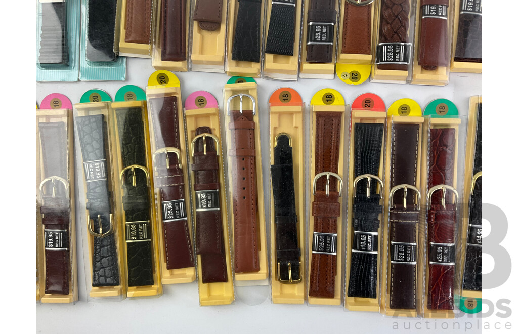 Collection of Duraflex Wrist Watch Straps in Original Packaging Including Men's, Women's, Leather and Rubber, Sizes 18-20