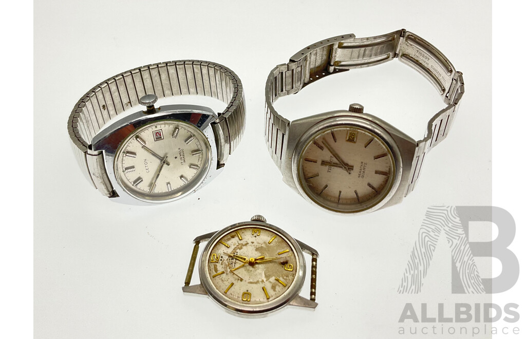 Three Vintage Wrist Watches for Parts or Restoration Including Tissot Seastar and Ceton