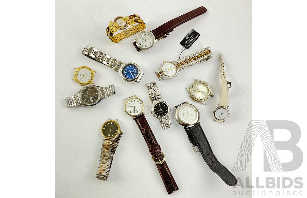 Collection of Men's and Women's Gold/Silver Tone Watches Including Adina, Minox, Heel, and More