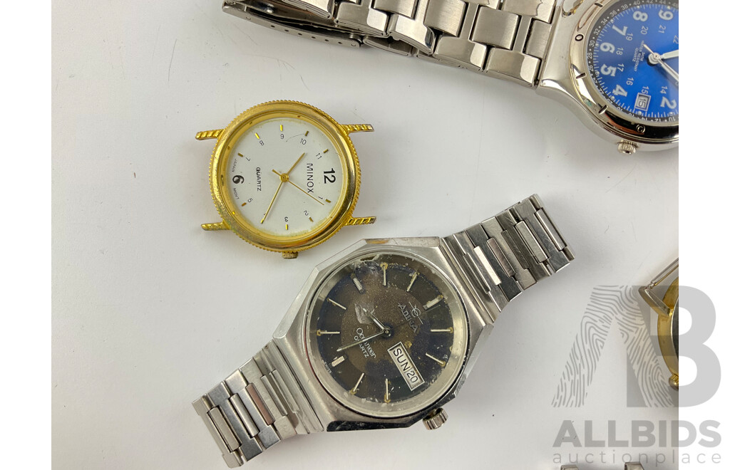 Collection of Men's and Women's Gold/Silver Tone Watches Including Adina, Minox, Heel, and More