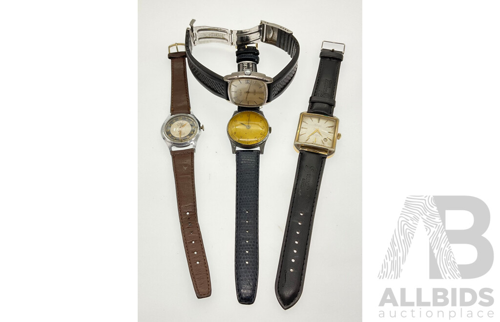 Four Vintage Mechanical Watches Including Felicia De Luxe with Date Function, Valgine with Date Function, Palmex De Luxe, Gisa Swiss