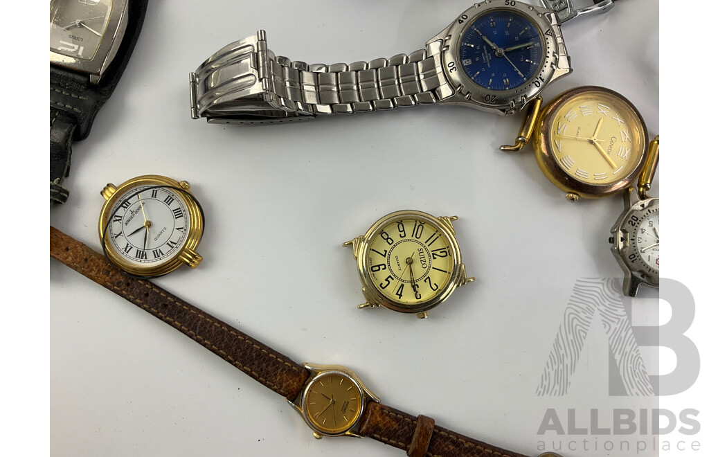 Collection of Gold and Silver Tone Watches Including Casio, Cartel, Lorus, Suizo and More