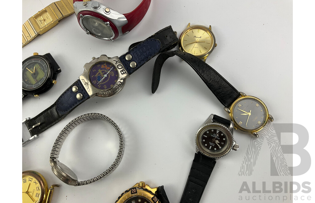 Collection of Gold and Silver Tone Watches Including Casio, Cartel, Lorus, Suizo and More