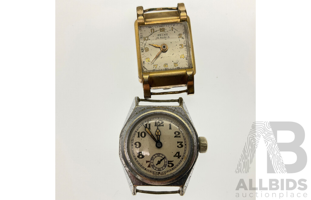 Collection of Vintage Art Deco Mechanical Watches for Repair of Parts Including Plated and Mother of Pearl, Ancre, Duke