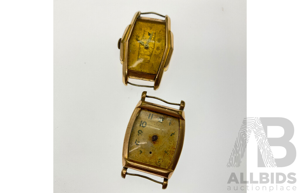 Collection of Vintage Art Deco Mechanical Watches for Repair of Parts Including Plated and Mother of Pearl, Ancre, Duke