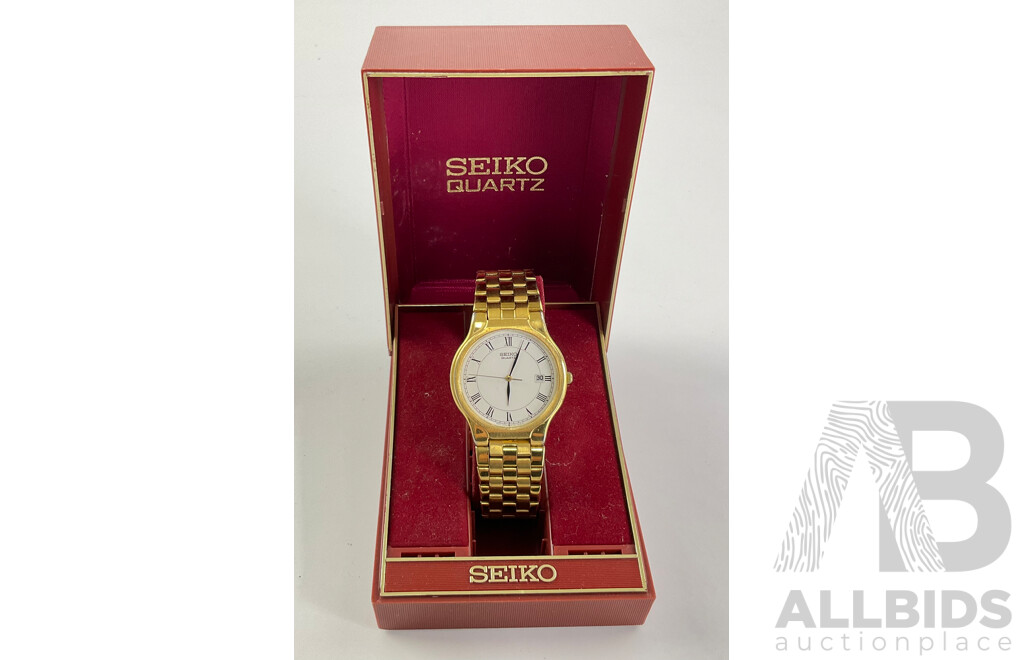 Vintage Boxed Seiko Gold Tone Watch with Date Function and Citizen with Roman Numeral Face