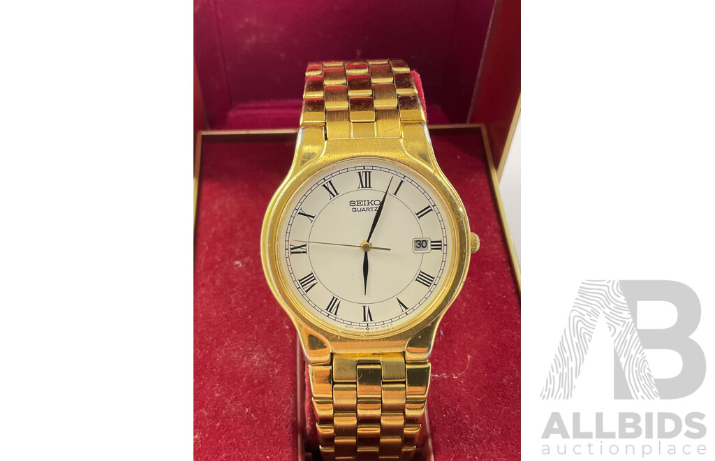 Vintage Boxed Seiko Gold Tone Watch with Date Function and Citizen with Roman Numeral Face