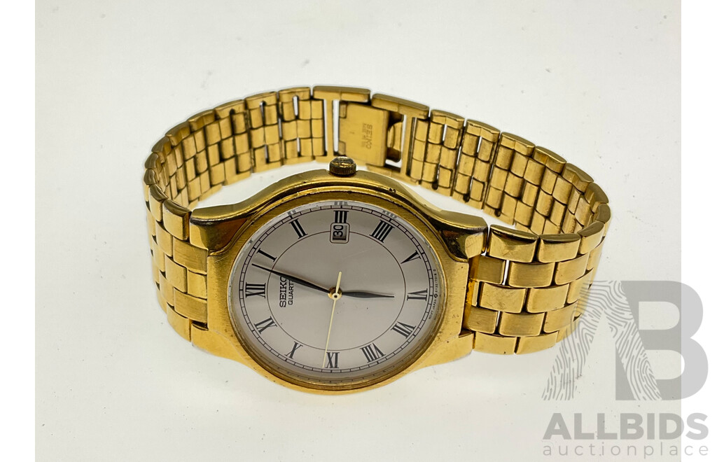 Vintage Boxed Seiko Gold Tone Watch with Date Function and Citizen with Roman Numeral Face