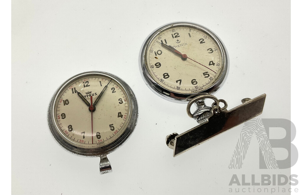 Vintage Phenix Nurses Watch with Cyprus Pocket Watch, Both Swiss Made