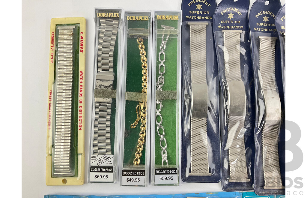 Collection of Vintage Men's and Women's Stainless Steel and Gold Tone Wrist Watch Straps Including Lauris and Duraflex