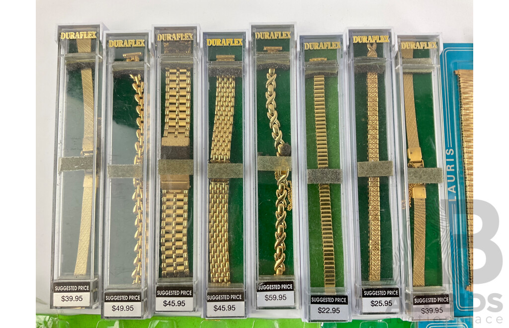 Collection of Vintage Gold Tone Wrist Watch Straps Including Lauris and Duraflex