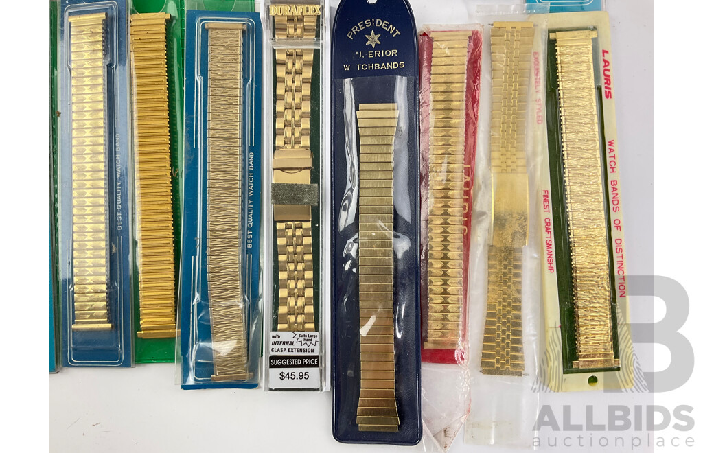 Collection of Vintage Gold Tone Wrist Watch Straps Including Lauris and Duraflex