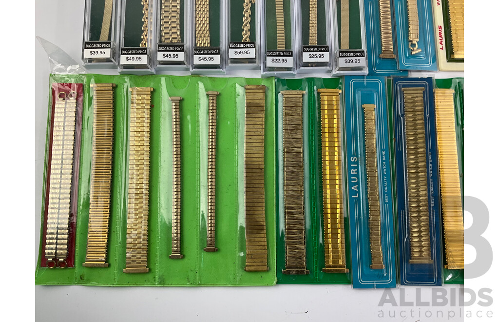 Collection of Vintage Gold Tone Wrist Watch Straps Including Lauris and Duraflex