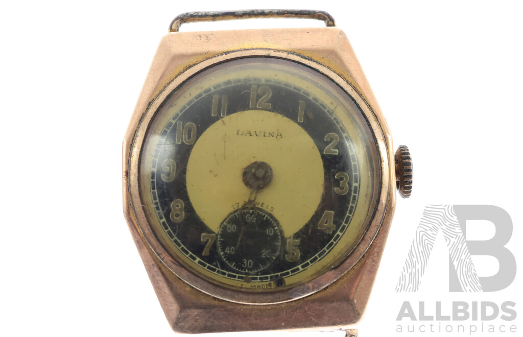 Vintage Lavina Gold Filled Manual Winding Watch for Repair or Parts