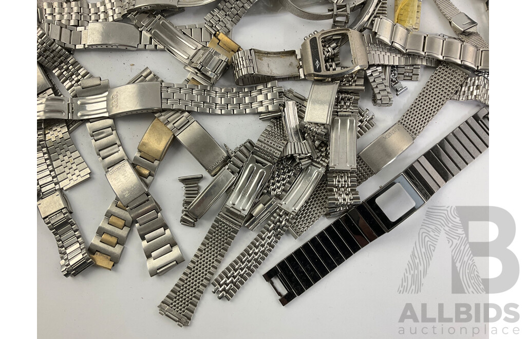 Collection of Men's and Women's Stainless Steel Wrist Watch Straps Including Jag, Timex, Geneva and Tissot