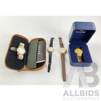 Collection of Women's Watches Including Boxed Guess with Mother of Pearl Face, Jag, Lorus and Boxed Bulova for Repair