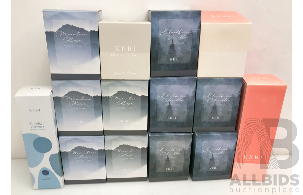 Assorted Koch & Co Keri Premium Soy Candles and Diffusers - Lot of 14