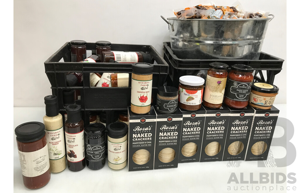 Bulk Lot of Assorted Gourmet Food Including Cured Meats Sauces, Dressings, and More (Expired/Past Best Before Date)