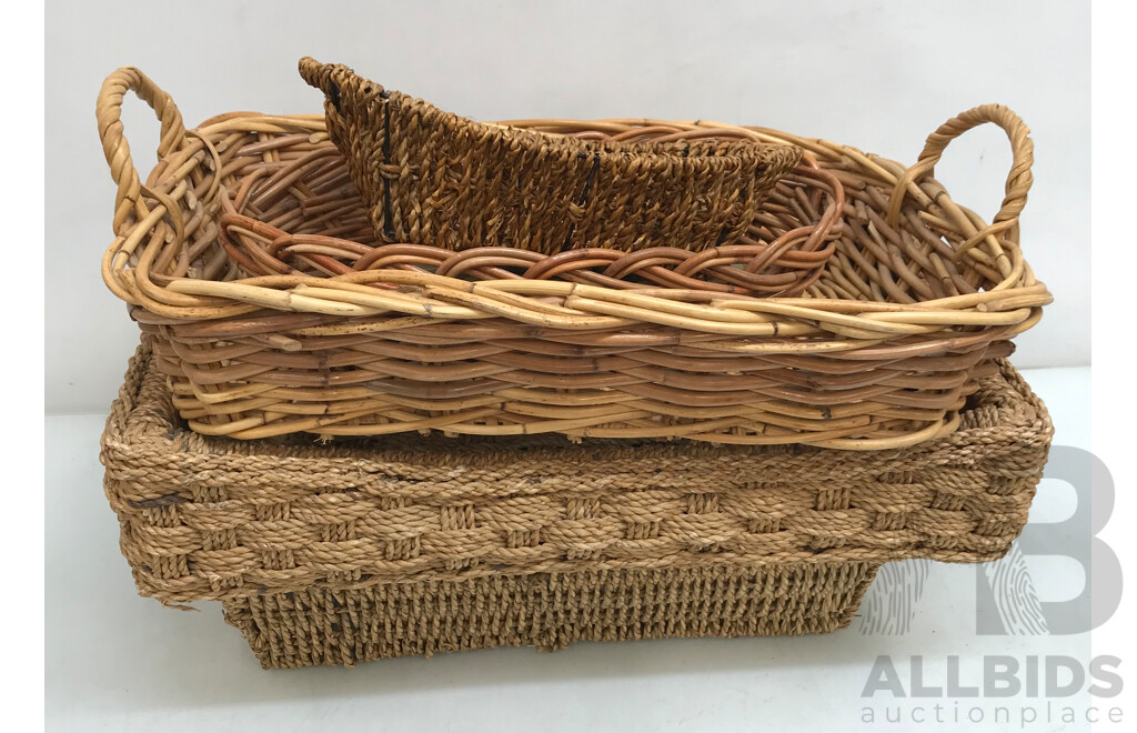 Assorted Wicker Trays and Containers  - Lot of 5