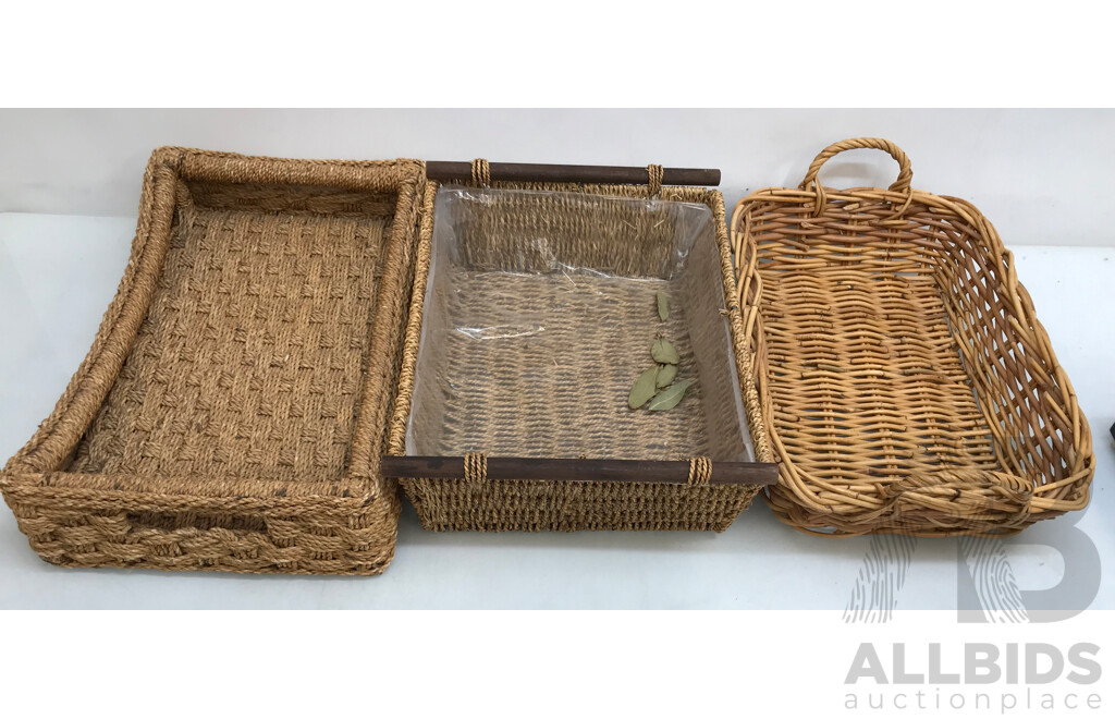 Assorted Wicker Trays and Containers  - Lot of 5