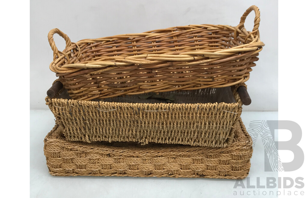 Assorted Wicker Trays and Containers  - Lot of 5