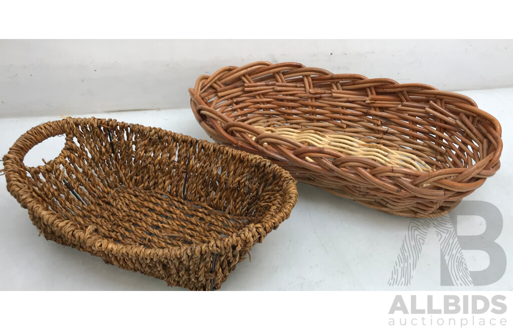 Assorted Wicker Trays and Containers  - Lot of 5