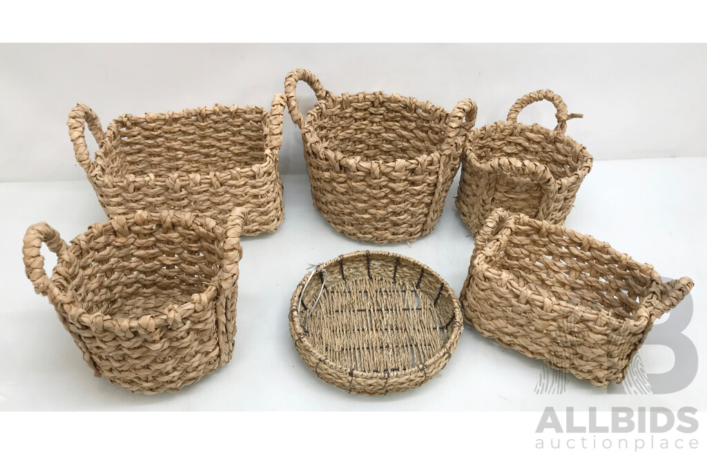 Assorted Artificial Wicker Baskets - Lot of 6