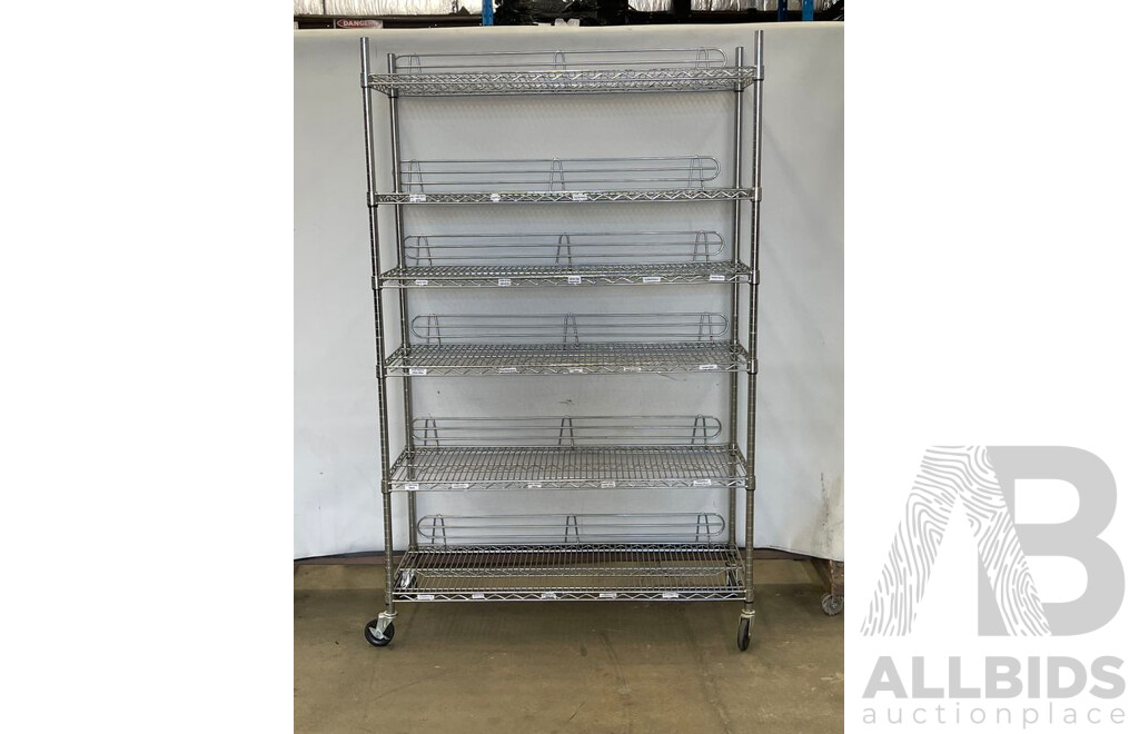 Artrend Shelf Tech System Chrome Steel Dry Store Wire Shelving on Caster Wheels