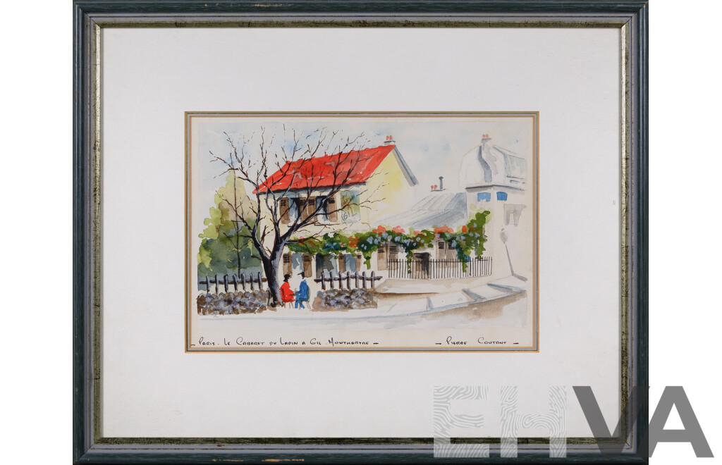 Pierre Coutant, (20th Century, French), Le Cabaret Du Lapin a Gil. Montmartre, Paris, Watercolour on Card