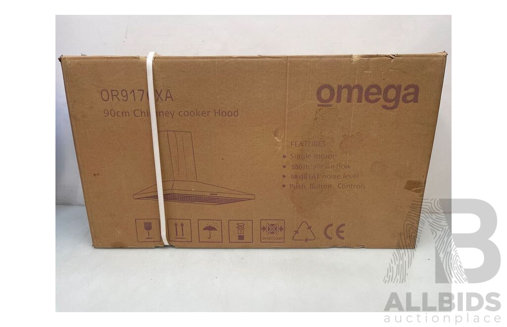 Omega 90cm Chimney Cooker Hood - New