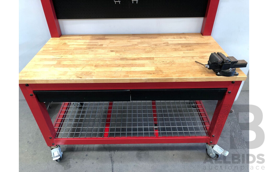 Whalen Heavy Duty Mobile Workbench with Hutch and Pegboard