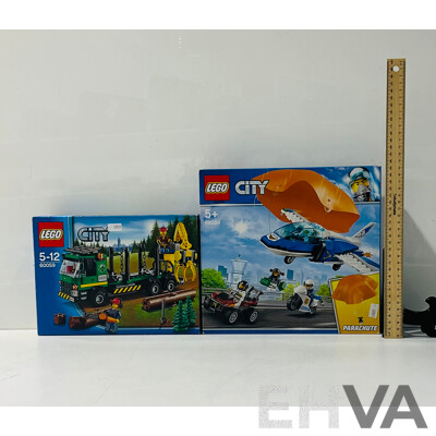 LEGO City Logging Truck 60059 and LEGO City Sky Police Parachute Arrest 60208