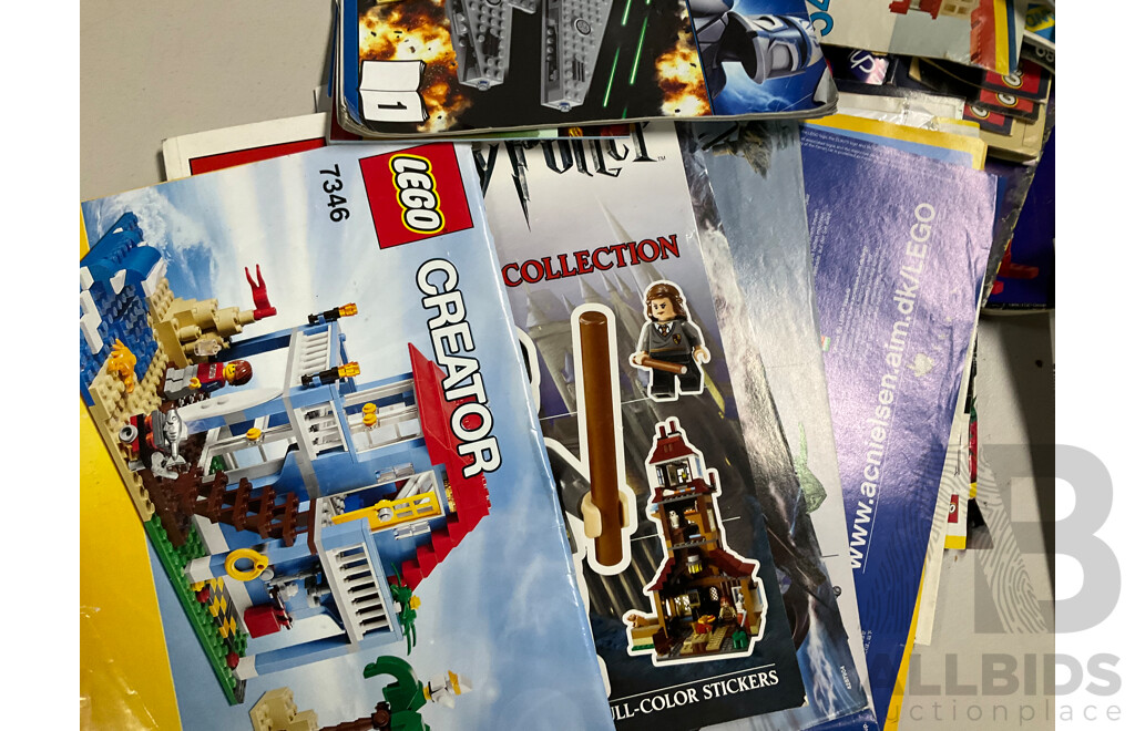 Large Collection of Vintage Lego Instruction and Reference Books Including Technic, Harry Potter, Vikings, Indiana Jones and More