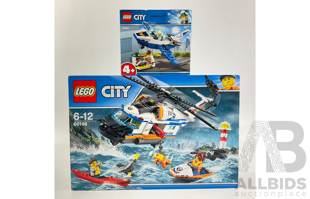 Lego City Coast Guard Helicopter 60166 and Police Plane 60206, Both in Sealed Boxes