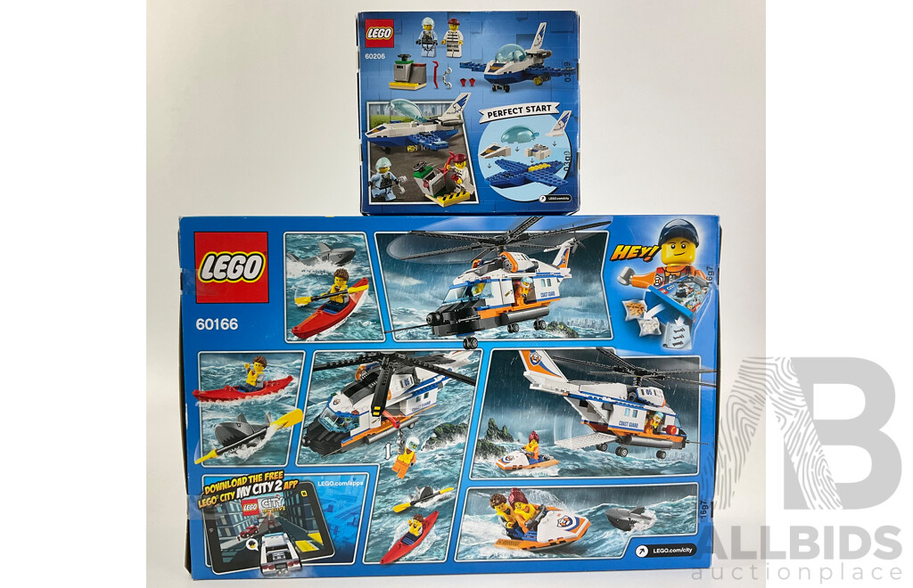 Lego City Coast Guard Helicopter 60166 and Police Plane 60206, Both in Sealed Boxes