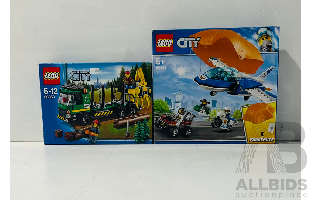 LEGO City Logging Truck 60059 and LEGO City Sky Police Parachute Arrest 60208