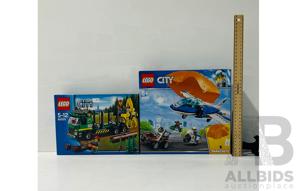 LEGO City Logging Truck 60059 and LEGO City Sky Police Parachute Arrest 60208