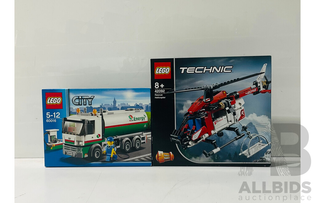 LEGO City Tanker Truck 60016 and LEGO Technic Rescue Helicopter 42092 in Original Packaging