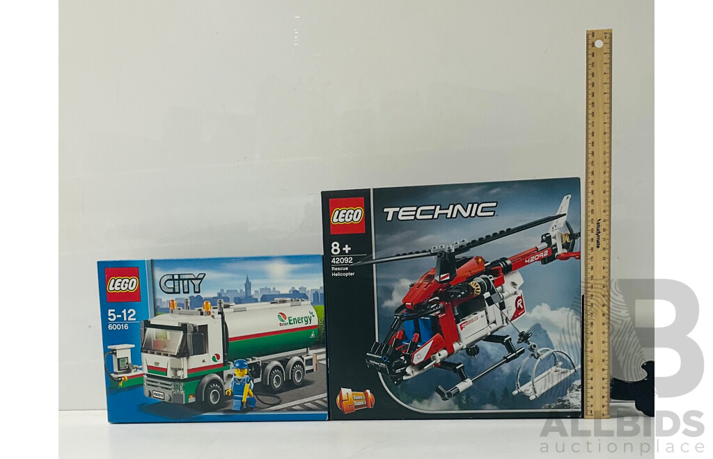 LEGO City Tanker Truck 60016 and LEGO Technic Rescue Helicopter 42092 in Original Packaging