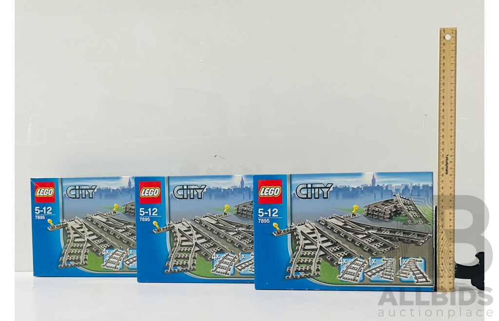 Three LEGO City Switching Train Tracks Set 7895 in Original Packaging